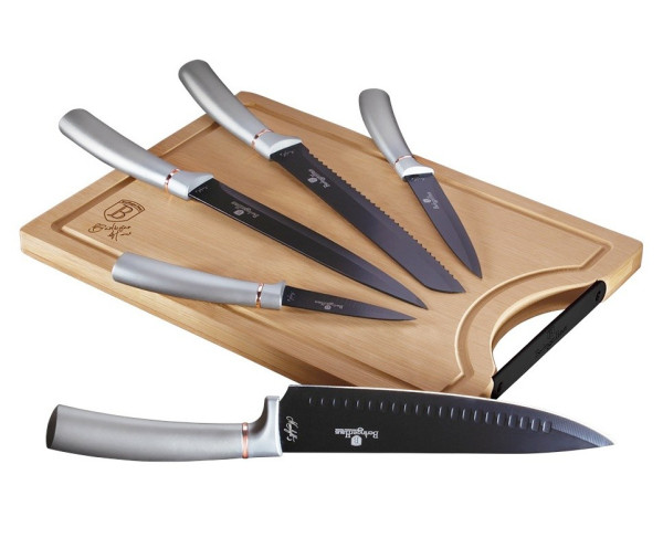 BERLINGERHAUS Sada nožů s nepřilnavým povrchem + prkénko 6 ks Moonlight Edition BH-2556