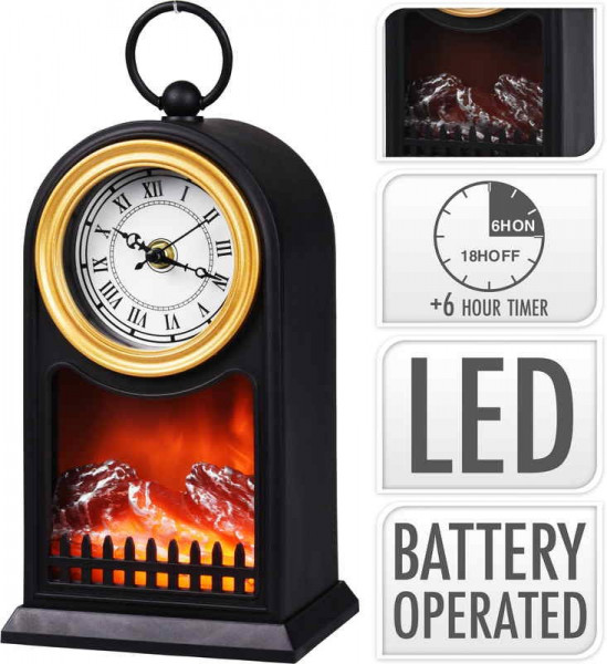 Elektrický krb s LED plameny a hodiny