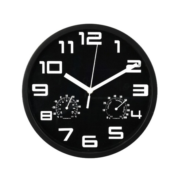 Nástěnné hodiny s teploměrem a vlhkoměrem 25 cm černá