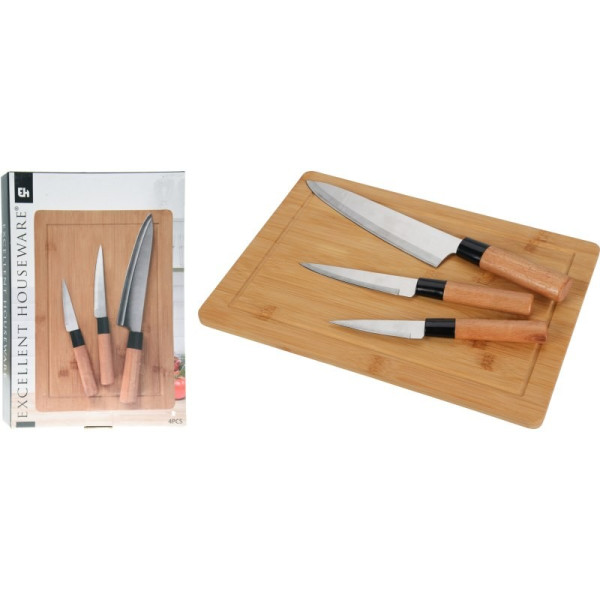 EXCELLENT Sada kuchyňských nožů s prkénkem 4 ks bambus KO-C80652970