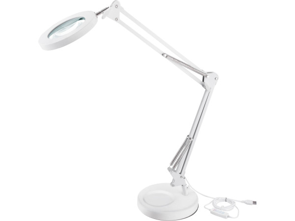 Extol Light 43161 lampa stolní s lupou, USB napájení, bílá, 2400lm, 3 barvy světla, 5x zvětšení